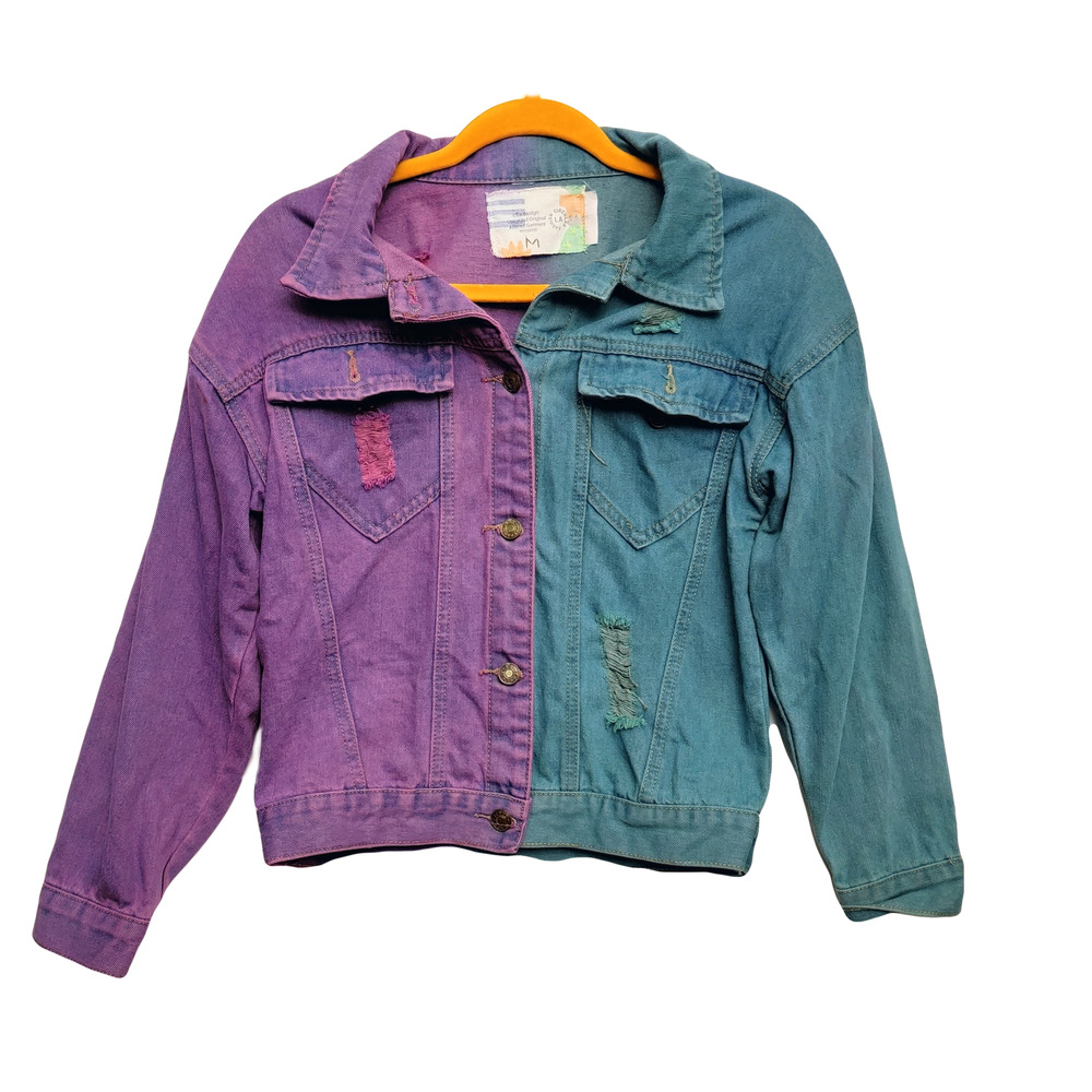 Long sleeve collared denim jacket blue purple Medium buttoned